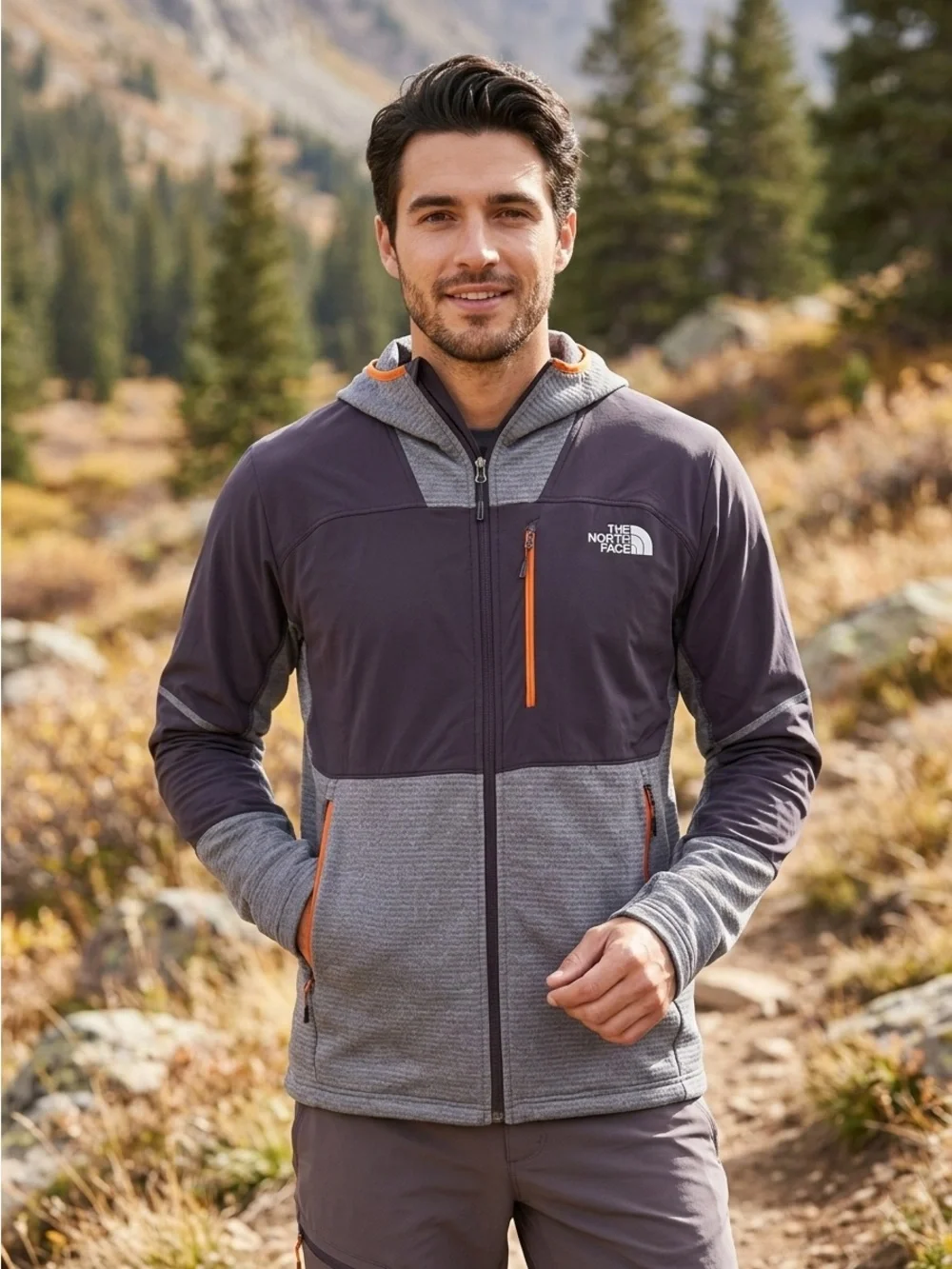 THE NORTH FACE Progressor Polartec Power Grid Fleece Hoodie Gray Purple M
